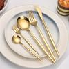 Gold Western Dinnerware Set  30- Stainless Steel Knife Fork Spoon Teaspoon, Mirror Kitchen Silverware, Enhances Cozy Dining Life