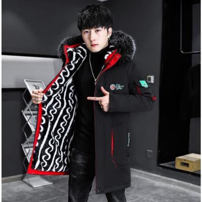 Men's Long-sleeved Hooded Mid-length Plus Cotton and Velvet Thick Cotton-padded Jacket Youth Men's Warm Parker Cotton-padded Jacket