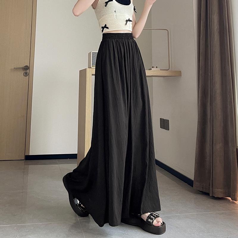 High Waist Women's Summer Loose Wide Leg Pants - Ice Silk Cotton Linen Blend