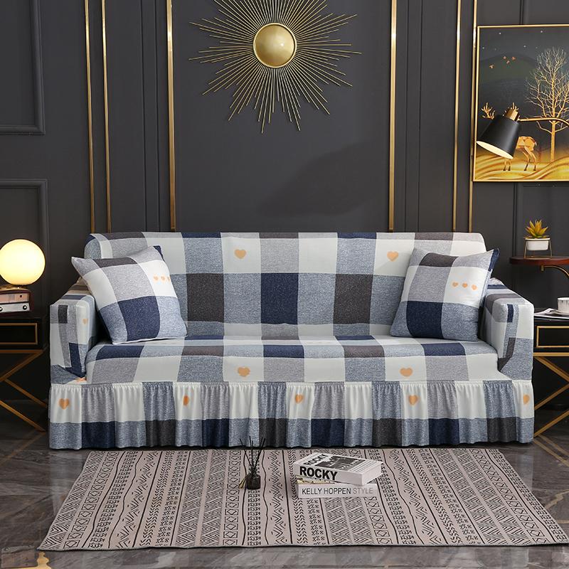 1/2/3/4 Seater Elastic Print Sofa Cover With Skirt for Living Room Stretch Slipcovers L Shape Corner Armchair Cover