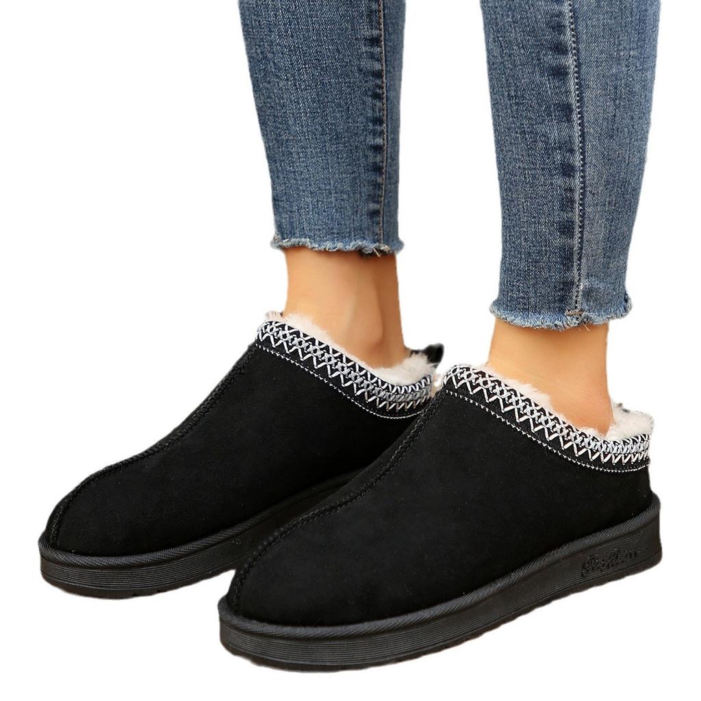 Low Tube Snow Boots Women's Winter Ethnic Style Lace Bag Head Half Support One Pedal Cotton Shoes Women