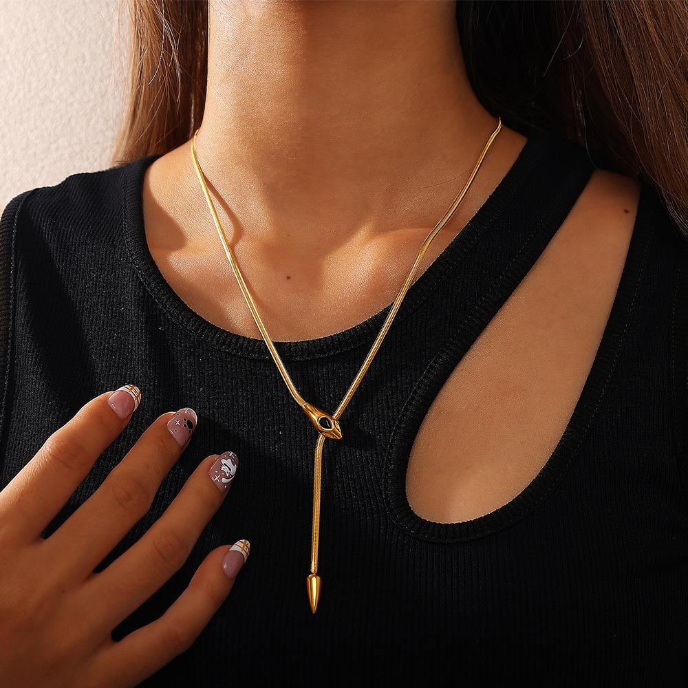 European and American Style Personalized Design Snakehead Necklace Stainless Steel Unique Long Necklace