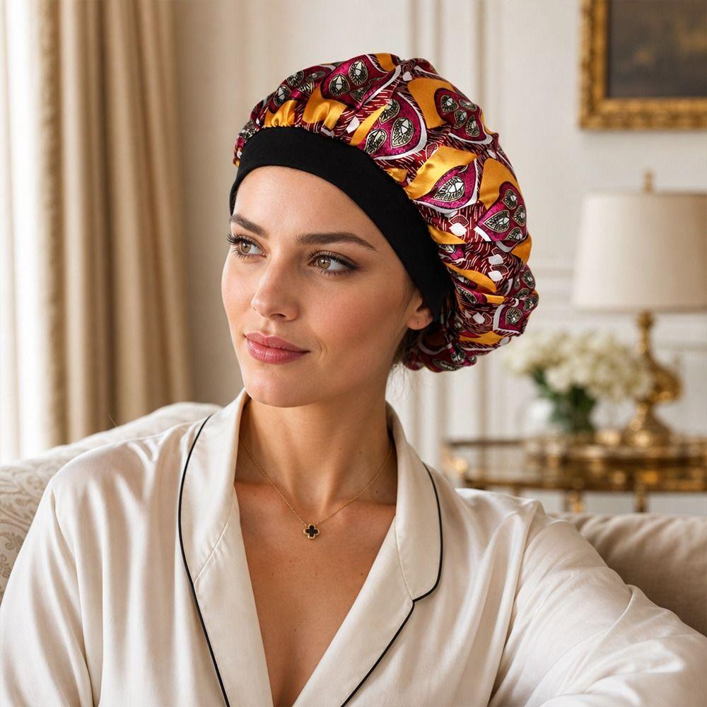 Elastic Wide Band Satin Sleep Bonnet Hair Loss Cover Bath Hair Cap Night Cap  Hair Wrap Accessories