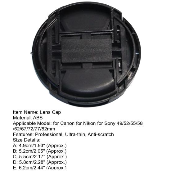 Lens Cap Professional Digital Camera Lens Anti-scratch Lightweight Protective Cover for Canon 49/52/55/58/62/67/72/77/82mm