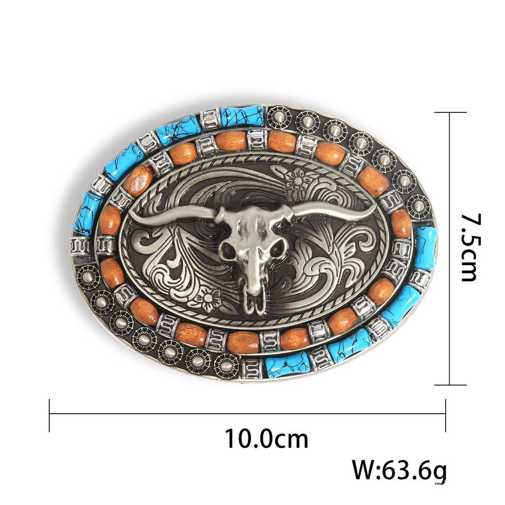 Western Cowboy Belt Buckle - Embossed Bull Head & Floral Design, Bohemian Waistband Accessory