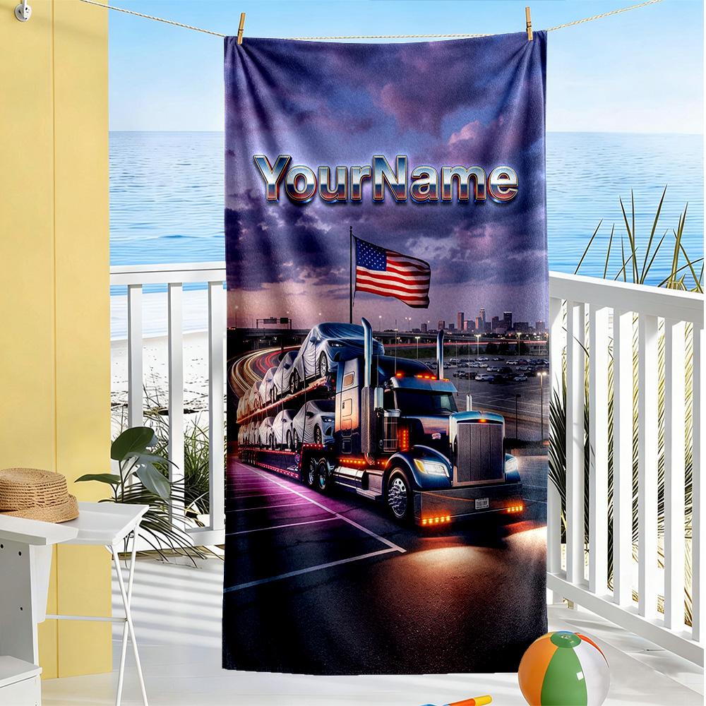Kw Heavy Trucks Customize Text Beach Towel Super Soft Microfiber Quickdry Fabric Suitable for Swimming Gym Camping Yoga Vacation