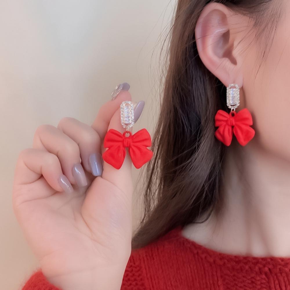 Elegant Angora Red Heart Earrings: Real Gold Electroplated with Diamonds - Perfect for Festive Occasions