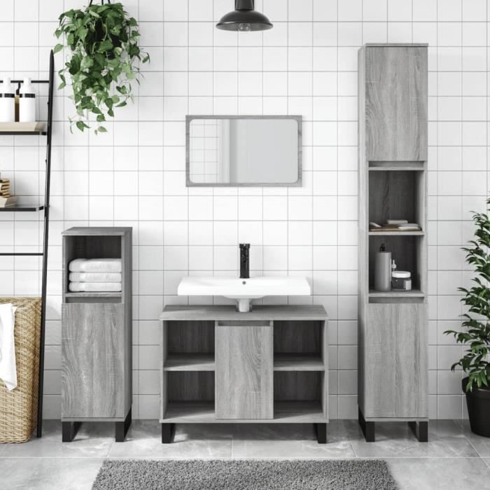 VidaXL Ensemble de meubles de salle de bain 3 pcs Sonoma gris 3190313