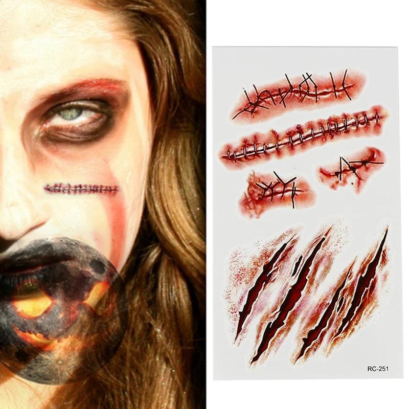 Vodotěsné Halloweenské Jizvy Tetování Falešná Stroupek Krev Make-up Rána Zranění Samolepka