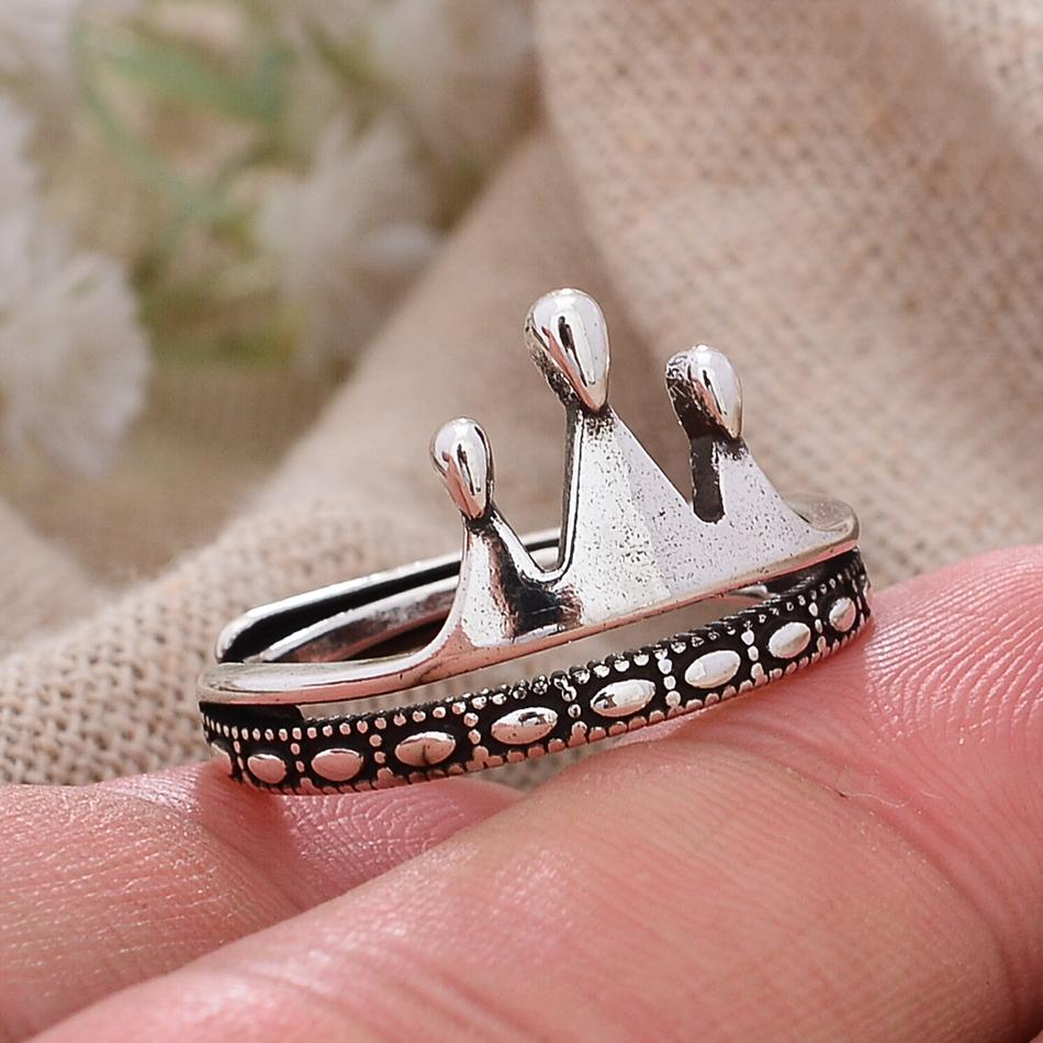 New Arrival Trendy Crown Design Thai Silver Ladies Finger Open Rings For Women Birthday Gift Never Fade