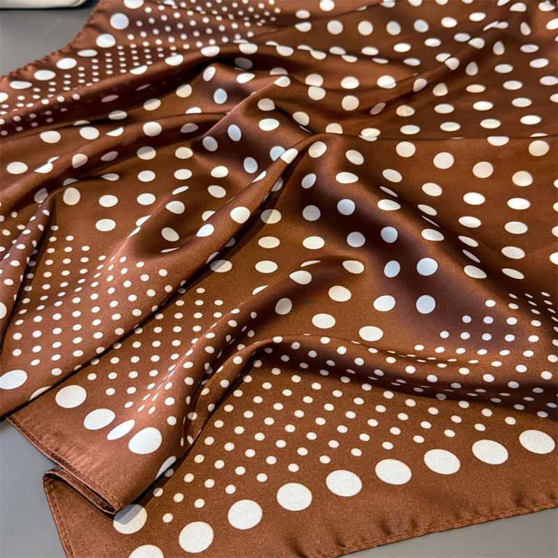 Retro French Polka Dot Spring/ Lightweight Faux Silk Printed Small Scarf Shawl Neckerchief with a High-end Feel for Women