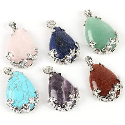 1pc New Sweater Chain Teardrop-shaped Natural Stone Rose Necklace Ladies Fresh Pendant Creative Paragraph