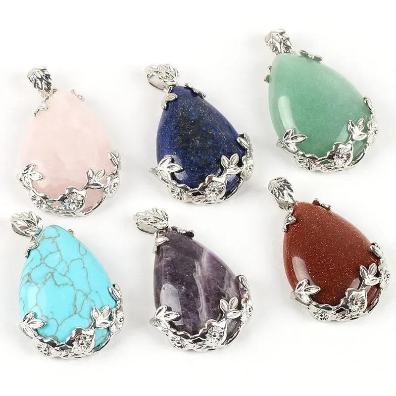 1pc New Sweater Chain Teardrop-shaped Natural Stone Rose Necklace Ladies Fresh Pendant Creative Paragraph