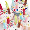 Happy Birthday Cake Plush Dog Toy, Squeaky Stuffed Candle Chew Toy for Small Medium Dogs, Pet Birthday Gift