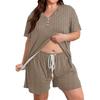 Women's Plus Size Short Sleeve Round Neck Printed 2-Piece Outfit Set - Casual Loose Fit Summer Shorts