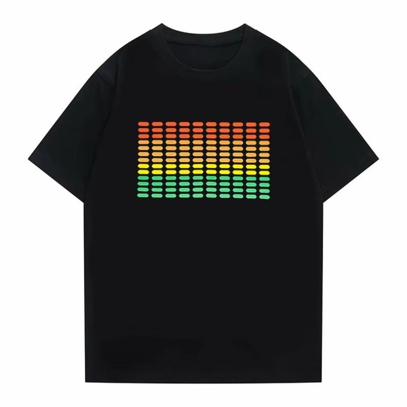 

Популярная футболка с эквалайзером, реагирующим на звук, футболка с LED-эквалайзером, футболка со светодиодной подсветкой вверх-вниз, мигающая футболка с LED-подсветкой, активируемой музыкой, мужская и женская футболка L