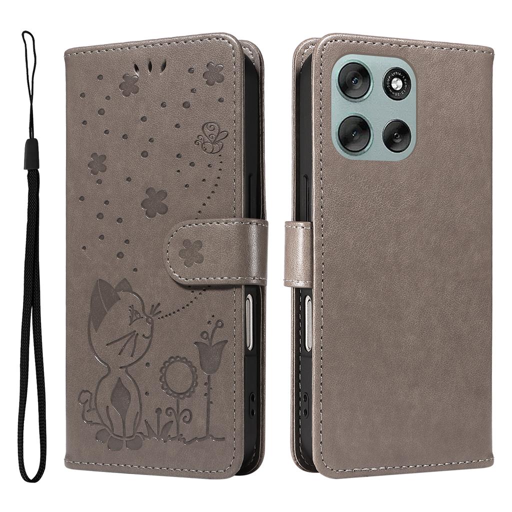 For Motorola Moto G56 5G Leather Wallet Case Cat Bee Pattern Phone Cover Stand