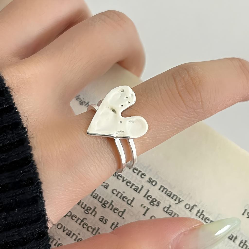 PANJBJ 925 Silver Frosting Geometry Ring for Women Wide Texture Versatile Handmade Ins Jewelry Gift