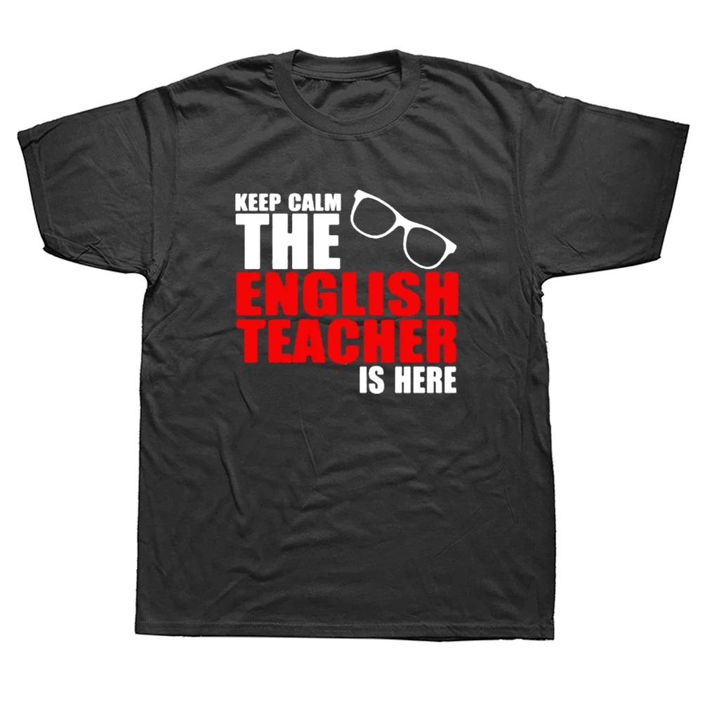 Сохраняйте спокойствие, учитель английского здесь. Заказная забавная футболка, футболка, мужская, хлопковая, с коротким рукавом, топ, футболки S