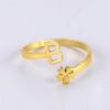 Cazador A-Z Initial Letter Alphabet Women's Stainless Steel Rings Adjustable Daisy Flower Jewelry Open Finger Ring Birthday Gift