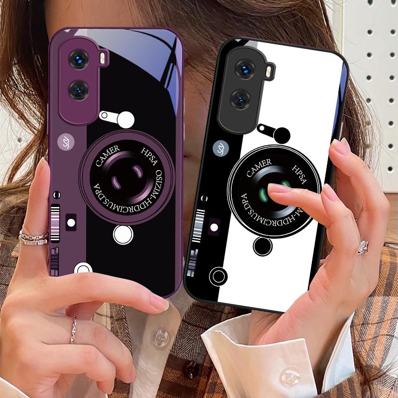 Dark Green Camera Pattern For Honor 30 50 50SE 70 Pro 90 200 200Pro Magic 4 5 7 Lite X9c Smart X50i Plus X9 X30 Glass Phone Case