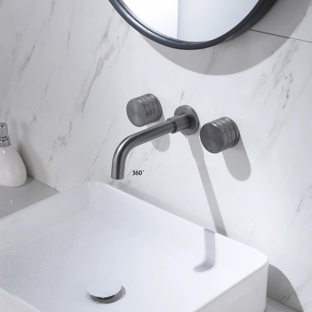 Grey Bathroom Faucet Brush Gold basin faucet Brass widespread faucet Tap luxury Basin Mixer Hot And Cold shower room sink Faucet