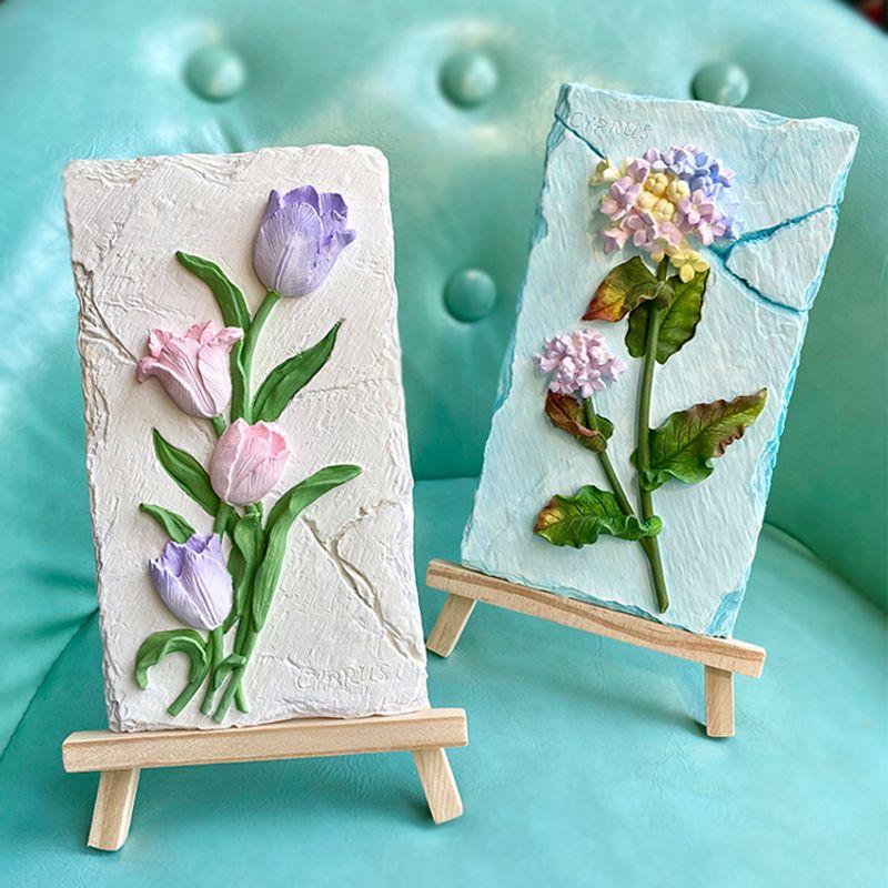 

Artsy Flower Relief Painting DIY Hand Painted Color Decoration Art Color Studio White Body Creative Salon Activity Tulip + hydrangea two pack