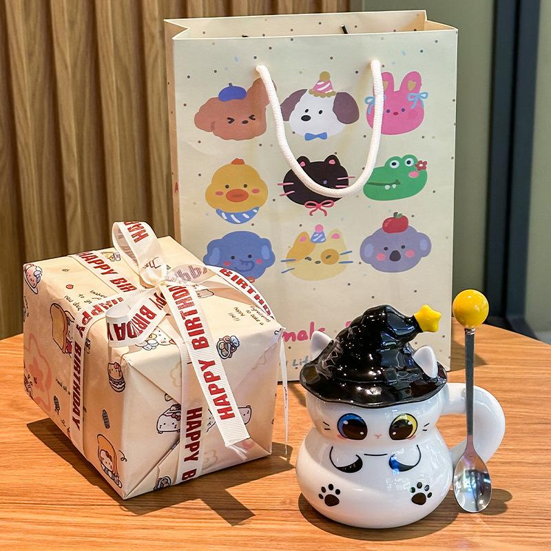 Creative funny birthday gift Halloween magic hat cat ceramic mug for boys and girls practical gifts