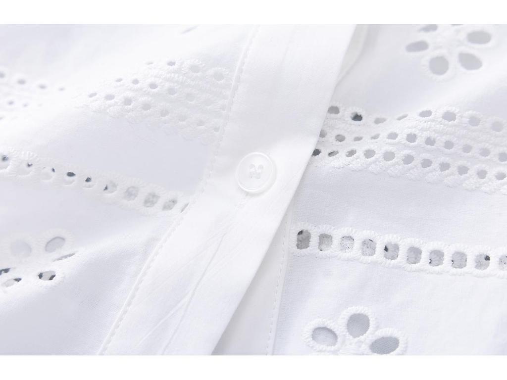 100% Cotton Romantic Lace Floral Stand Collar Embroidered Hollow Out Shirt Top
