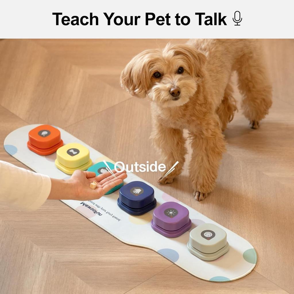 MEWOOFUN Dog Buttons Talk, Recordable Dog Talking Training Buttons for Communication, Dog Clicker for Training with Training Manual, Mat and