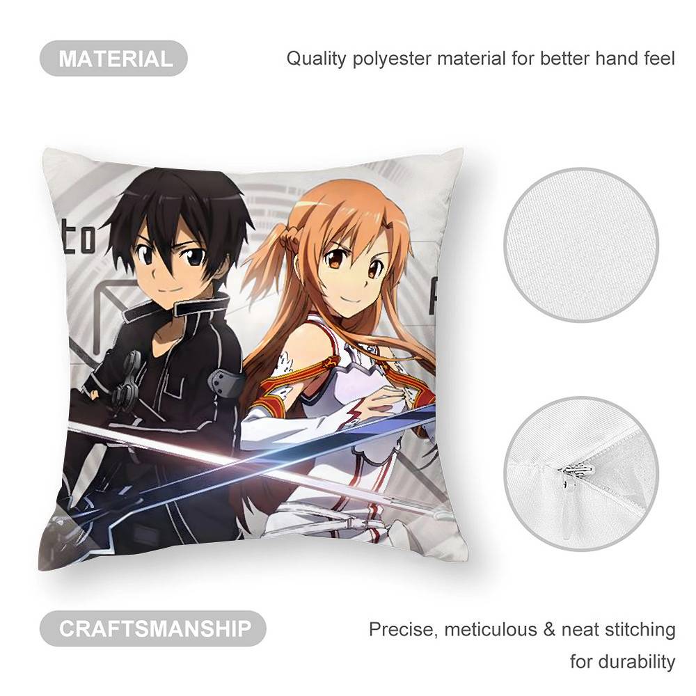 S-Sword Art O-Online SAO Pillow Case Sofa Living Room Bedroom Double-sided Printing Square Cushion Nap Time Pillow Case
