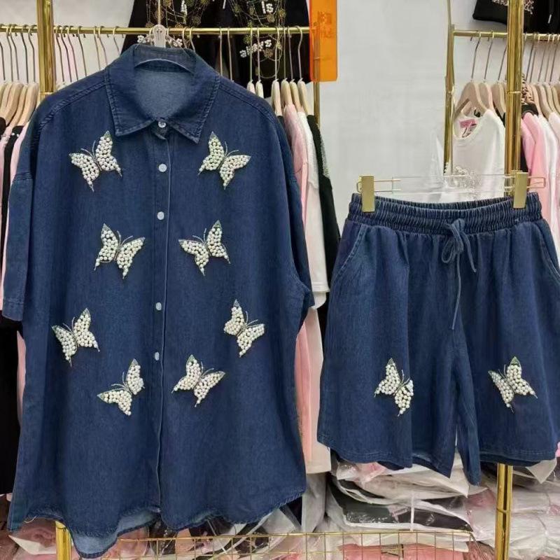 Stilvolles Damen-Zweiteiler-Denim-Set - Strickjacke & Shorts, Europäisch inspirierter lockerer Schnitt