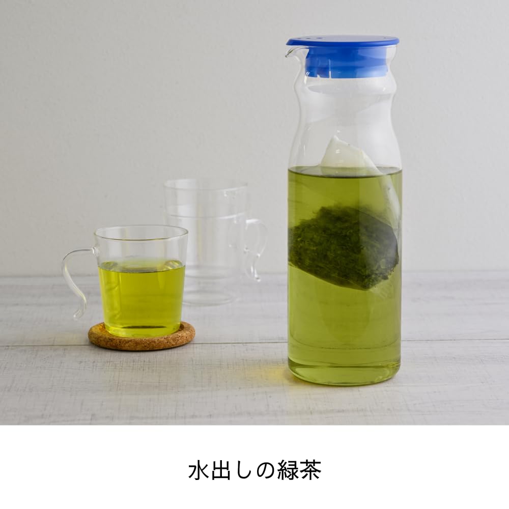 Hario Juego de 2 botellas de agua fría resistentes al calor Free Pot Mine, capacidad práctica de 1200 ml, vidrio transparente azul resistente al calor, agua hirviendo, apto para lavavajillas