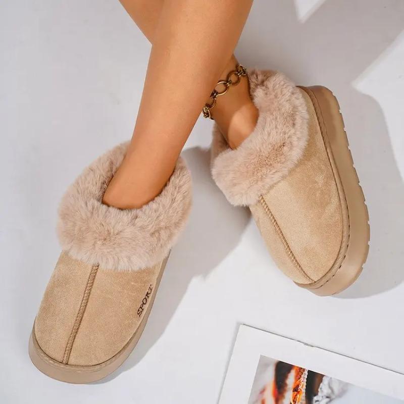 Anti-slip Thick Plush Snow Boots Women Faux Suede Platform Fur Winter Boots Woman Slip On Warm Cotton Padded Shoes Female