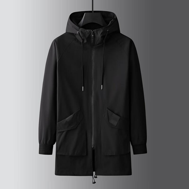 Men's Plus Size Hooded Mid-Length Windbreaker