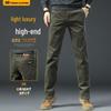 Men's High-End Military Green Corduroy Casual Trousers - Straight, Loose Fit for Autumn/Spring 