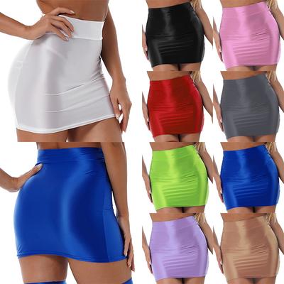 Damen Bleistiftrock Hohe Taille Glänzendes Finish Stretchstoff Slim Fit Minirock Büro Freizeitkleidung