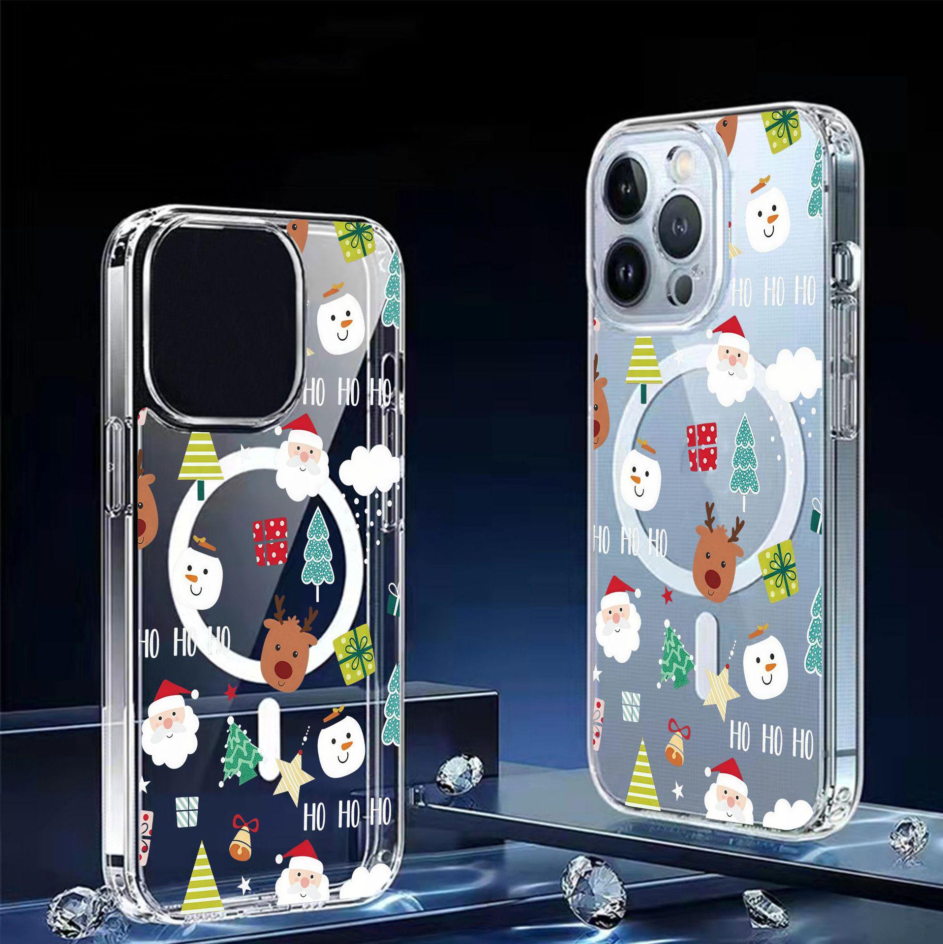 

Snowman Reindeer Head Magnetic Transparent Case for iPhone 15/16/17 Pro Max - Full Coverage Protection iPhone 15 Plus прозорий