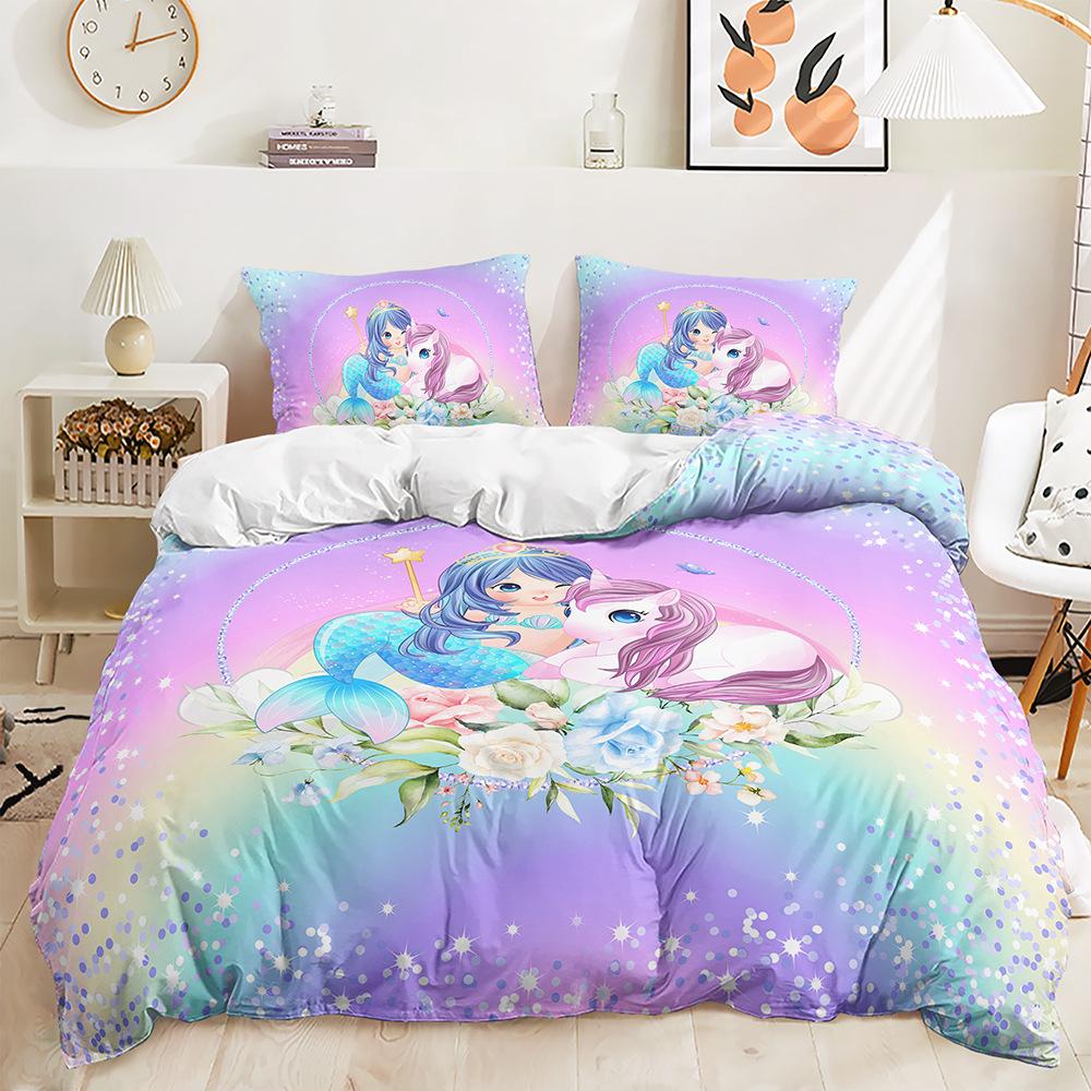 Three-Piece Closed-Eye Unicorn Eyelash Quilt Cover Bedding Kit Children'S Room