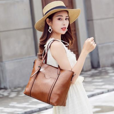Borsa da Donna alla Moda in Pelle Cerata Oleosa Borsa a Mano Portatile Semplice Borsa a Spalla da Donna