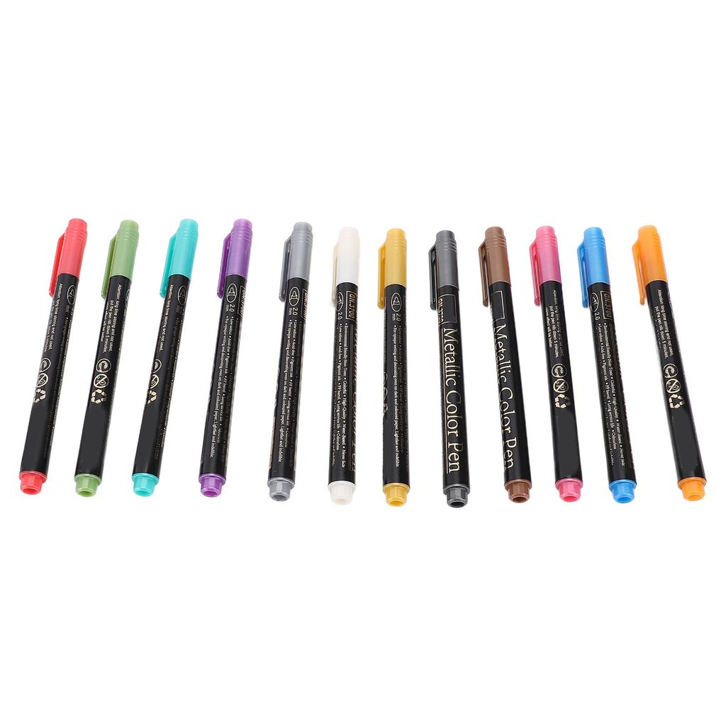 12 Color Drawing Pen Set Hard Tips Colorful Metallic Markers for Art Painting Greeting Card Craft Ma