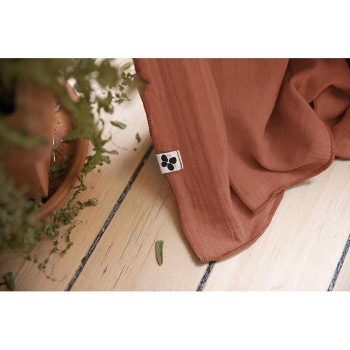 Lot de 2 rideaux ajustables + 8 anneaux pince "Gaîa" 140 x 300 cm "Gaze de Coton" - Gaïa Terracotta