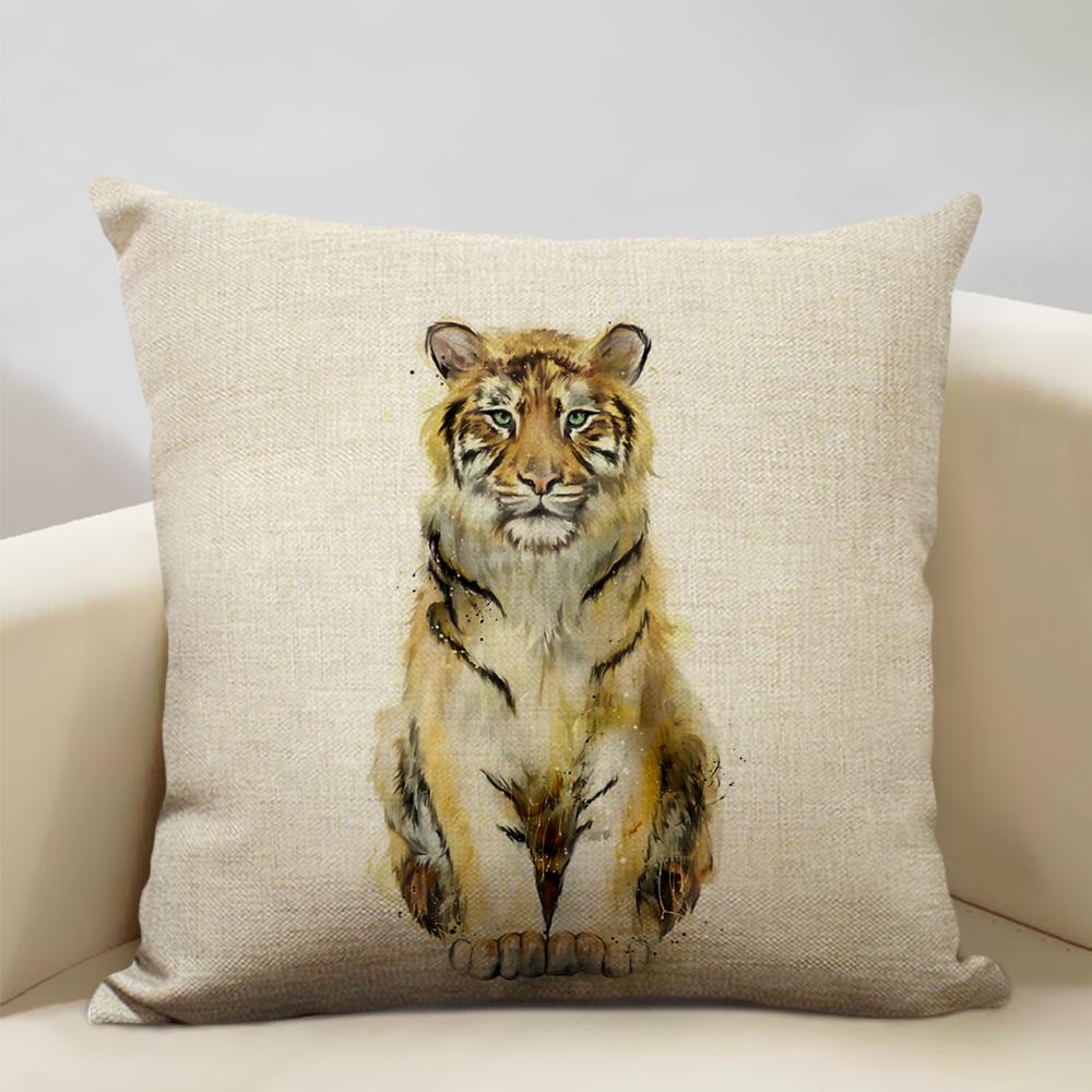 Animal Portrait Bear Lion Tiger Deer Cushion Cover Home Decoration Linen Pillow Cover 45x45cm Sofa Pillow Case Children's Gift