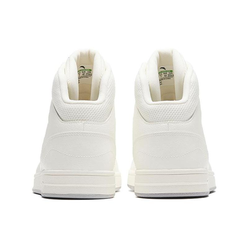 Anta Textile, Synthetic Leather Comfortable Cushioning, Wear Resistant High Top Skateboard Shoes Men's Ivory White Sneakers 912348087-1