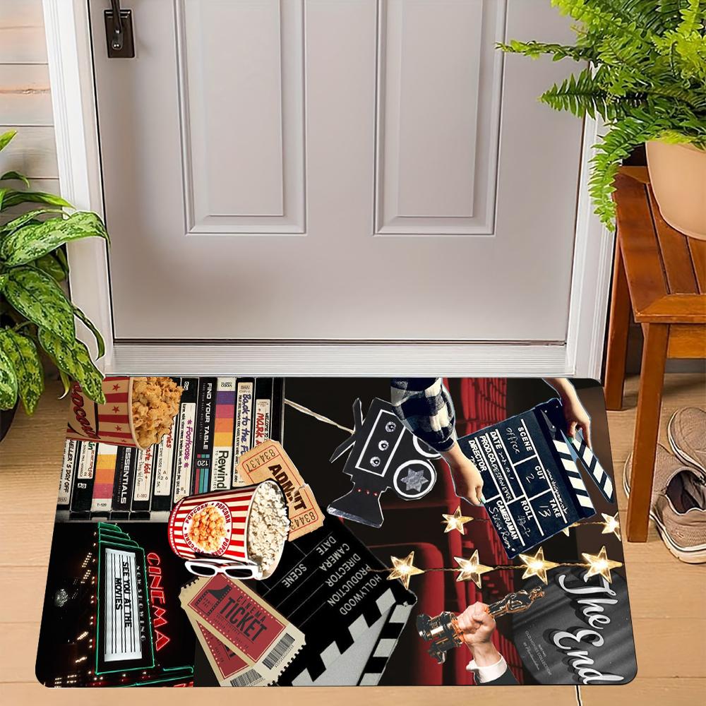 Cinema Theme Door Mat Various Styles With Vintage Popcorn Movie Ticket Film Camera Clapper Board Art Designs Rug For Home Decor