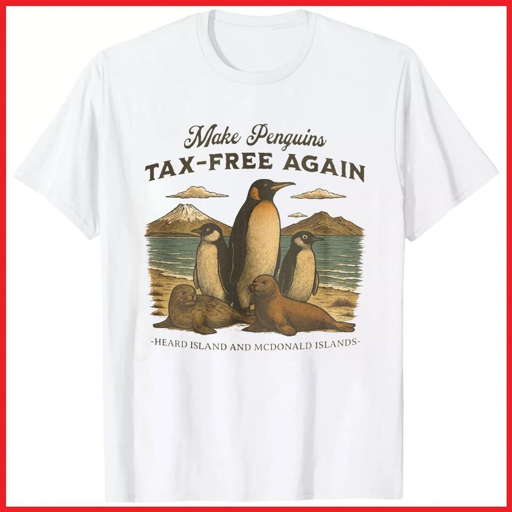 Make Penguins Tax-Freee Again Funny Trump Tariffs White Cotton T-Shirt Unisex T-Shirt S
