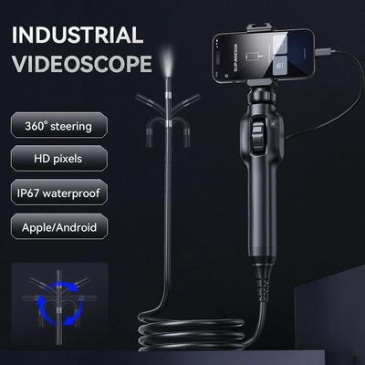 1080P HD Car Inspection Industrial Endoscope Type-C 360° Bi-directional Rotating Joint IP64 Waterproof Camera with 8 LEDs IOS Android Universal