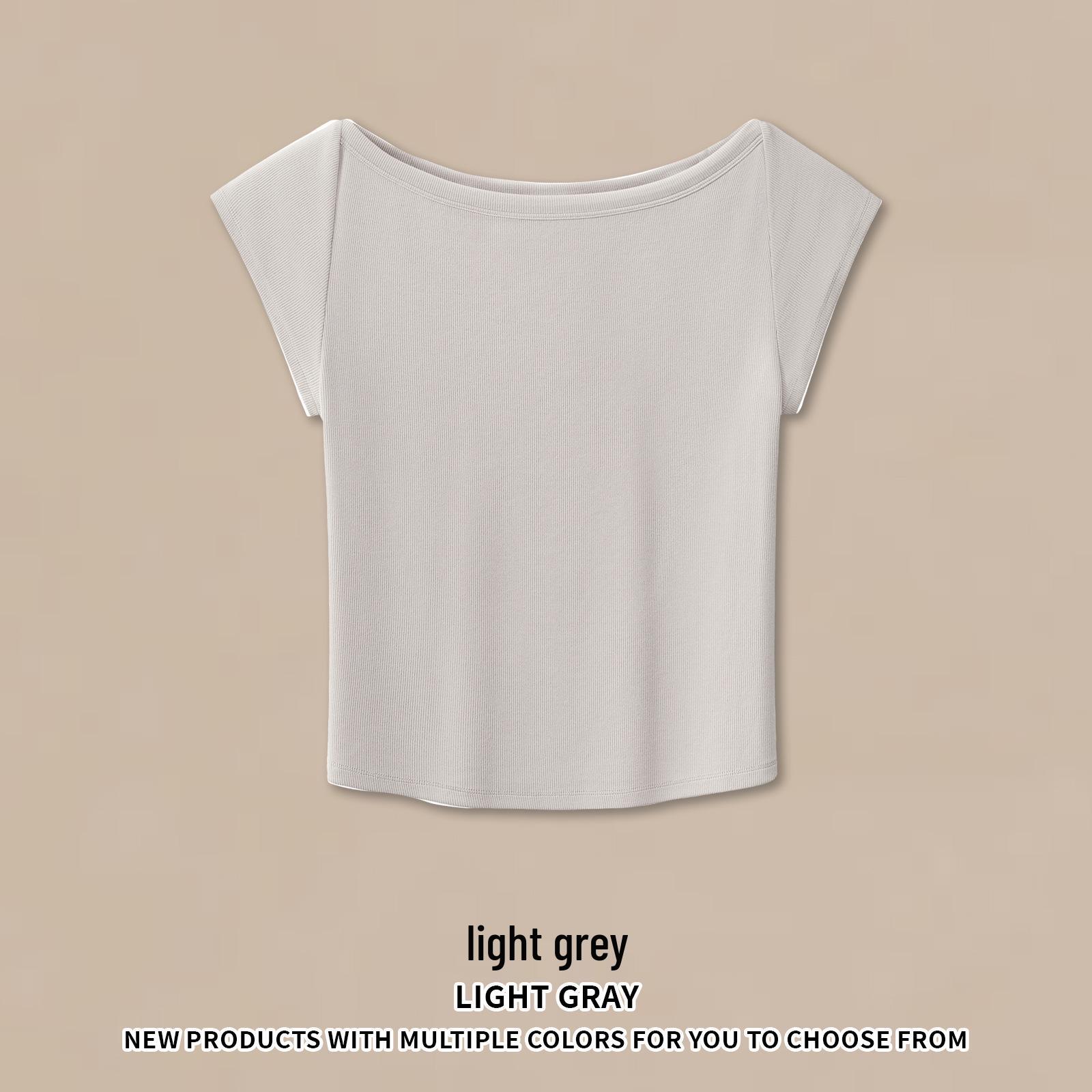 RS Women s Clothing | European & American Style Retro One-shoulder Tight-fitting T-shirt, Skin-friendly Elastic Short-sleeve for Women Extra Large светло-серый