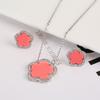 Top Quality Women Girls Five Leaf Flower Set Necklace Earrings Fashion Luxury Natural Stone Shell Set High Quality Zircon Gifts