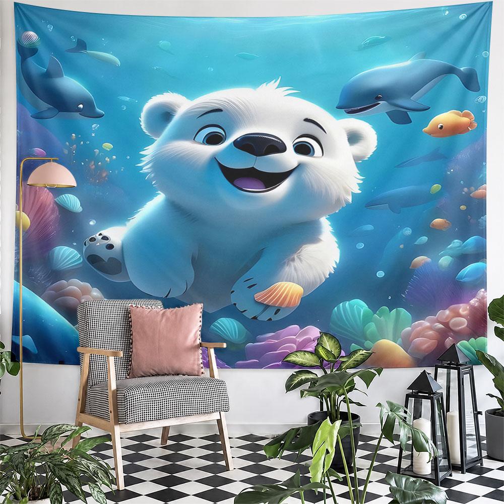 "Polar Bear Underwater Adventure" Pattern Wall Hanging Tapestry Decorative Tapestry Home Decor for Bedroom and Living Room